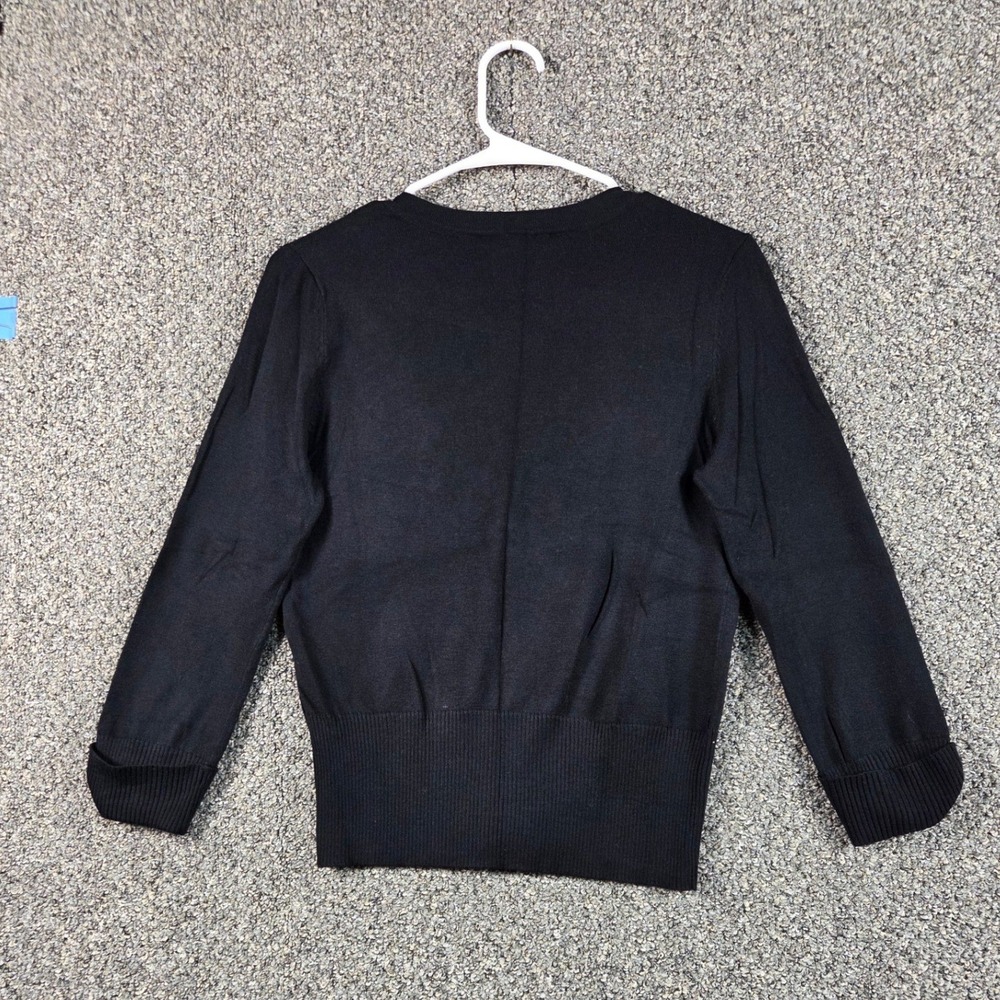 Willi Smith Knit Shirt Womens S Black Rosette Applique Cardigan 3/4 Sleeve - Picture 4 of 5